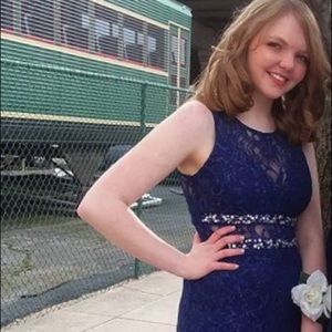 Navy blue sparkly prom dress